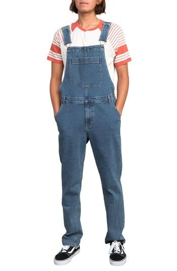 Men's Rvca Meril Straight Denim Overalls - Blue