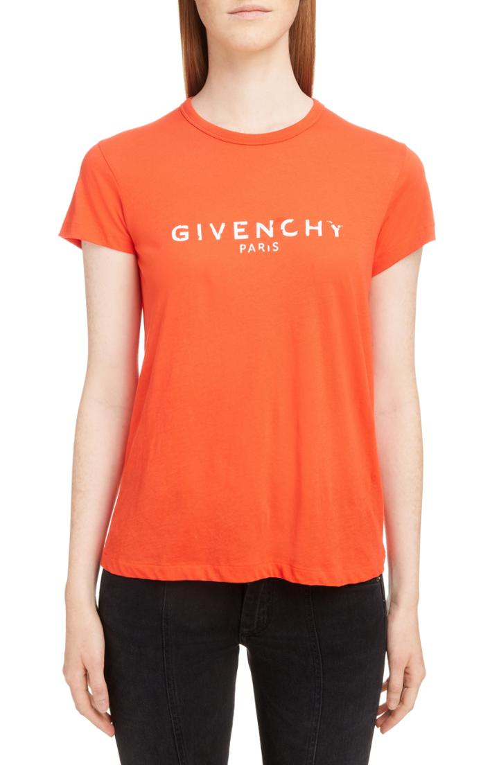 Women's Givenchy Distressed Logo Tee - Red