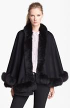 Women's Sofia Cashmere Genuine Fox Fur Trim Short Cashmere Cape
