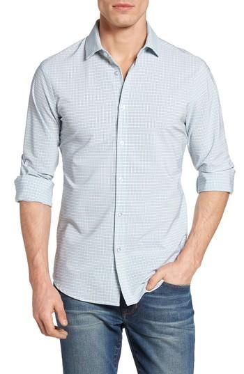 Men's Mizzen+main Thames Illusion Gingham Performance Sport Shirt, Size - Green