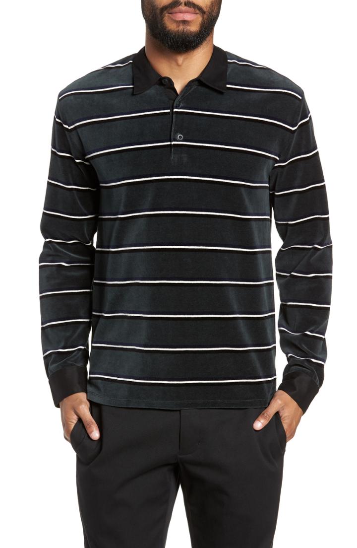 Men's Vince Rugby Stripe Long Sleeve Polo, Size - Green