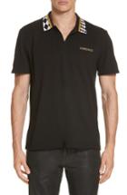 Men's Versace First Line Check Collar Pique Polo - Black