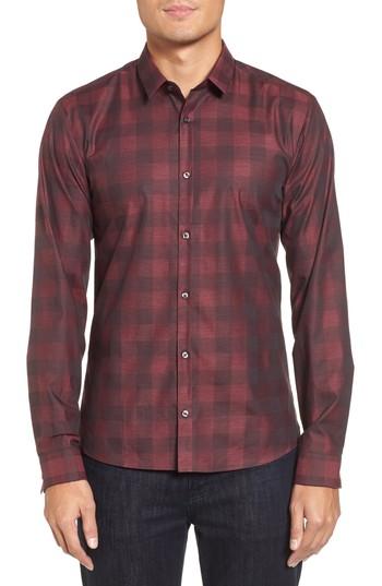 Men's Boss Ero Trim Fit Buffalo Check Sport Shirt - Red