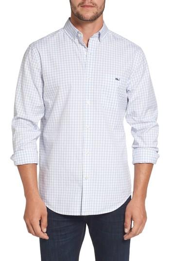Men's Vineyard Vines Garden Quarter Gingham Classic Fit Sport Shirt, Size - Grey