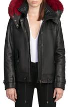 Women's Bagatelle City The Aspen Leather Jacket With Genuine Fox Fur Trim - Black