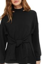 Women's Topshop Cutout Belted Sweater Us (fits Like 0) - Black