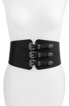 Women's Bp. Multi Buckle Wide Faux Leather Stretch Belt - Black/ Silver