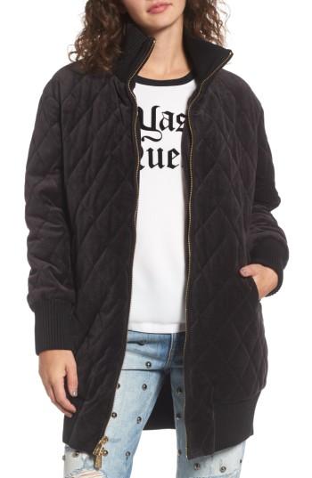 Women's Juicy Couture Velour Quilted Puffer Coat - Black