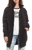 Women's Juicy Couture Velour Quilted Puffer Coat - Black