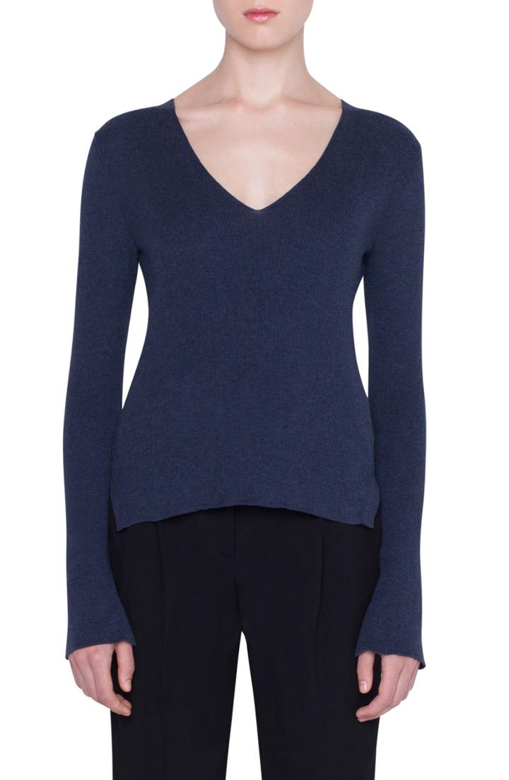 Women's Akris Punto Wool Split Cuff Sweater - Blue