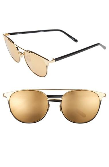 Women's Linda Farrow 54mm Gold Plated Aviator Sunglasses - Yellow Gold/ Black Rim/ Gold