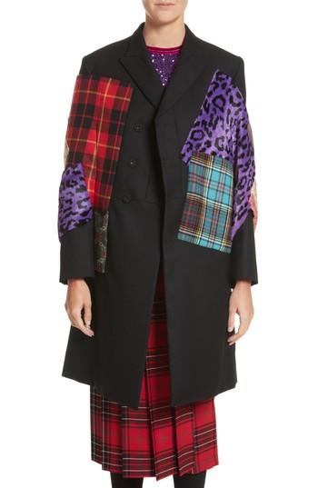 Women's Junya Watanabe Mixed Media Patchwork Coat With Faux Fur