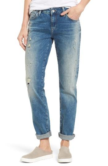 Women's Mavi Jeans Emma Ripped Patch Slim Boyfriend Jeans X 32 - Blue