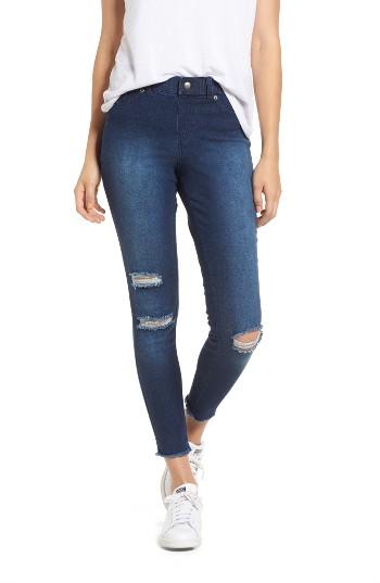 Women's Hue Ripped Denim Skimmer Leggings - Blue