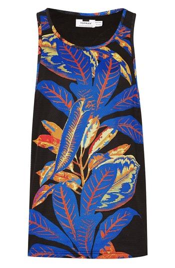 Men's Topman Mesh Floral Print Tank, Size - Black