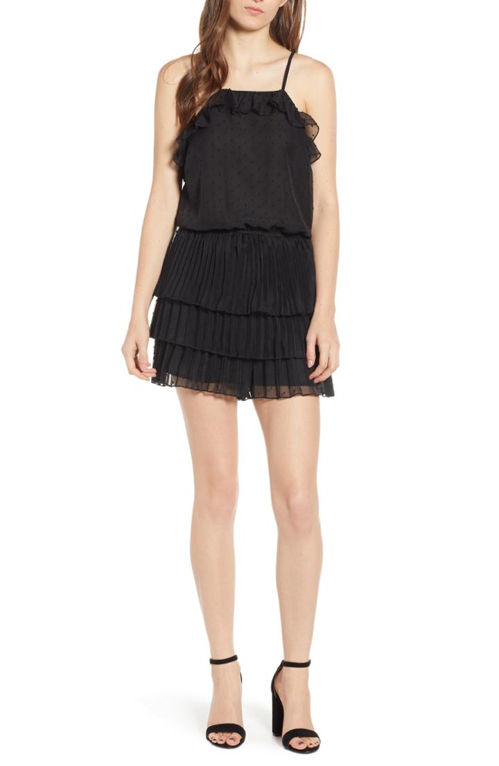 Women's Endless Rose Pleated Tier Swiss Dot Romper - Black