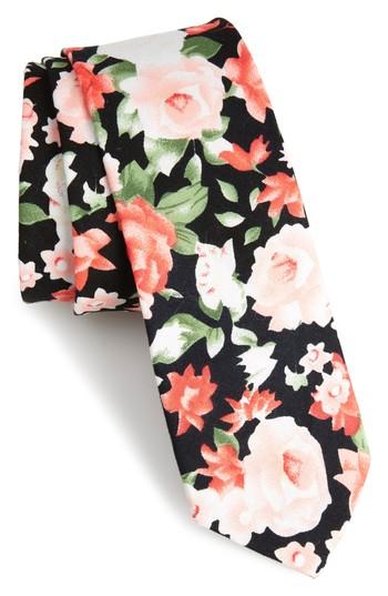 Men's 1901 Colbert Floral Cotton Skinny Tie, Size - Black