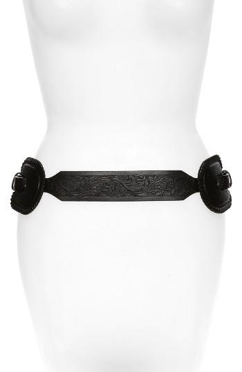 Women's Topshop Double Buckle Embossed Leather Belt - Black