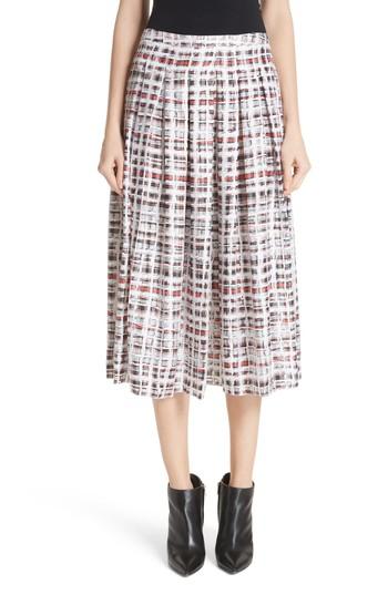 Women's Burberry Farnborough Pleated Check Silk Midi Skirt Us / 34 It - Red
