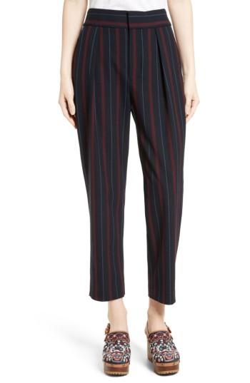 Women's See By Chloe Stripe Straight Leg Trousers Us / 34 Fr - Blue