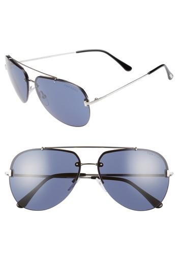 Women's Tom Ford Brad 63mm Metal Aviator Sunglasses - Black/ Smoke/ Silver