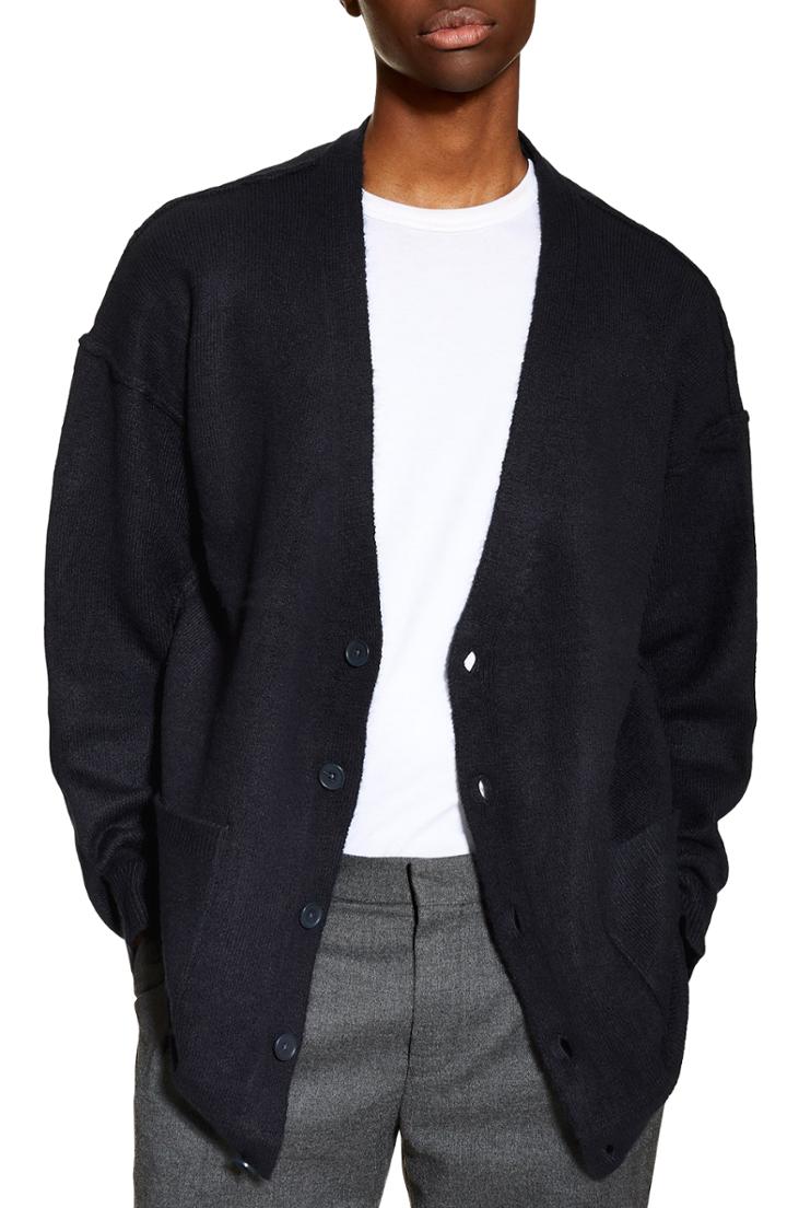 Men's Topman Oversize Cardigan - Blue