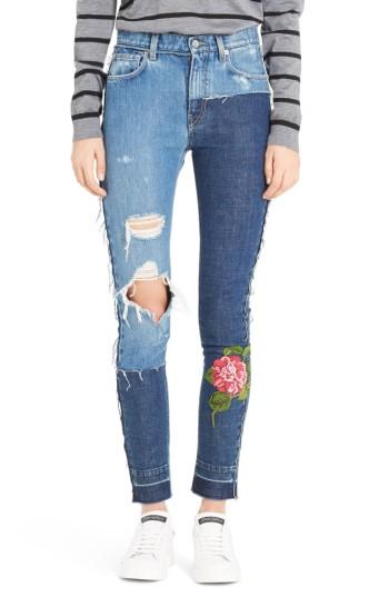 Women's Dolce & Gabbana Embellished Patchwork Skinny Jeans Us / 42 It - Blue