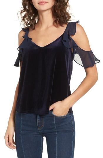 Women's Ruffle Cold Shoulder Velvet Top