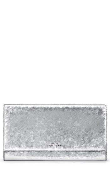 Women's Smythson Panama Marshall Calfskin Leather Travel Wallet - Metallic