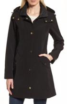 Petite Women's Gallery Swing Raincoat With Leopard Print Trim P - Black