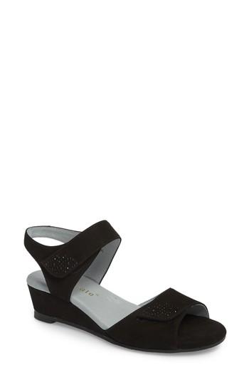 Women's David Tate Queen Embellished Wedge Sandal N - Black