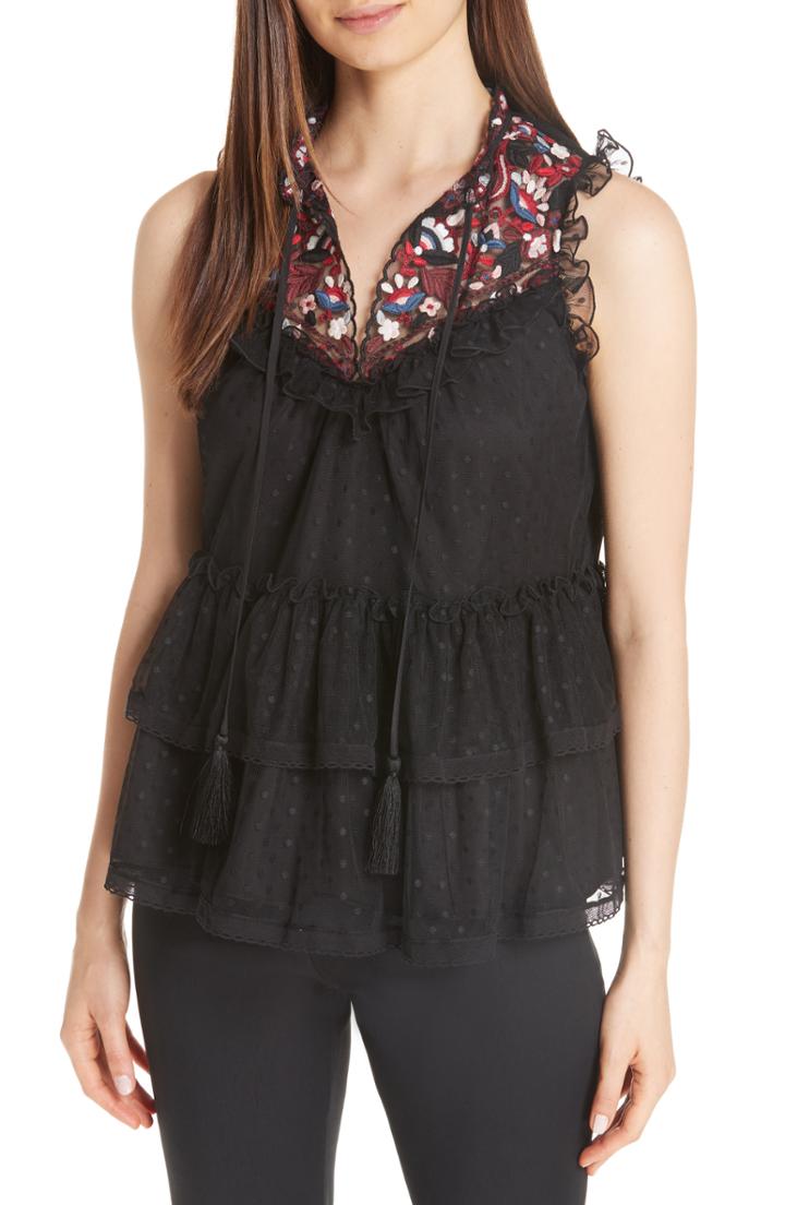 Women's Kate Spade New York Camelia Embroidered Top - Black