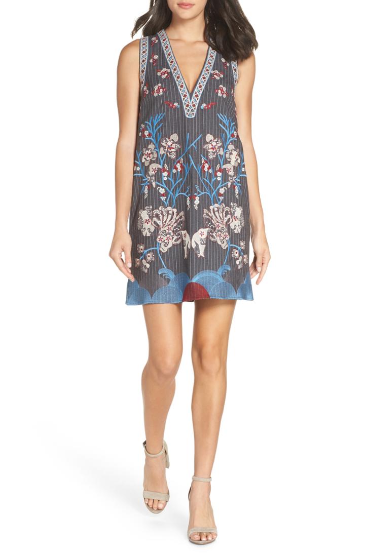 Women's Foxiedox Yumiko Embroidered Shift Dress - Grey