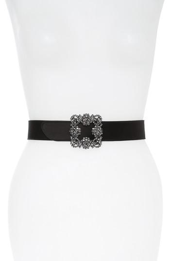 Women's Manolo Blahnik Hangisi Jewel Buckle Satin Belt - Black