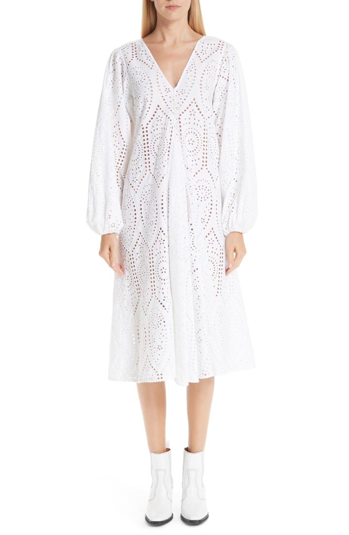 Women's Ganni Falcon Eyelet Dress Us / 34 Eu - White