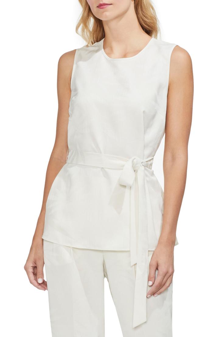 Women's Vince Camuto Belted Sleeveless Jacquard Crepe Blouse - Ivory