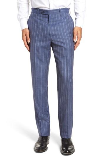 Men's Jb Britches Flat Front Stripe Wool Blend Trousers R - Blue