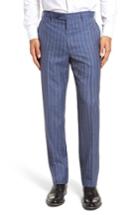 Men's Jb Britches Flat Front Stripe Wool Blend Trousers R - Blue