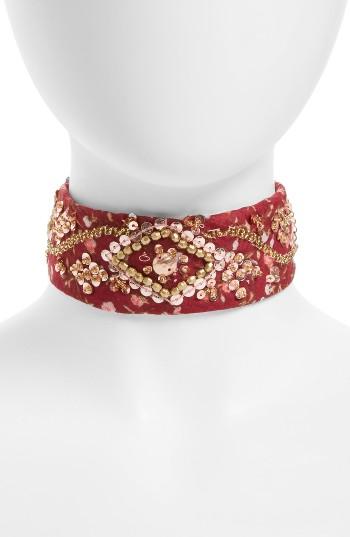 Women's Bcbg Ditzy Embellished Rolled Scarf, Size - Burgundy