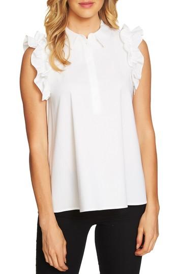 Women's Cece Ruffle Stretch Cotton Blouse - White