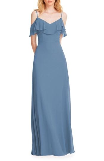 Women's #levkoff Ruffle Shoulder Chiffon Gown W (similar To 16w) - Blue