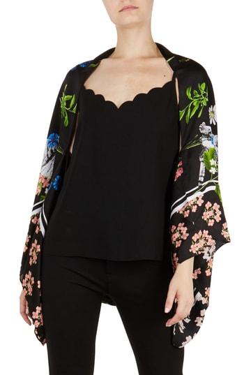 Women's Ted Baker London Florence Silk Cape Scarf, Size - Black