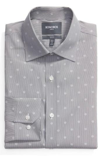 Men's Bonobos Slim Fit Dot Dress Shirt .5 33 - Grey