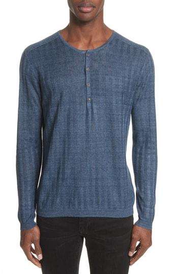 Men's John Varvatos Collection Ribbed Linen Henley - Blue