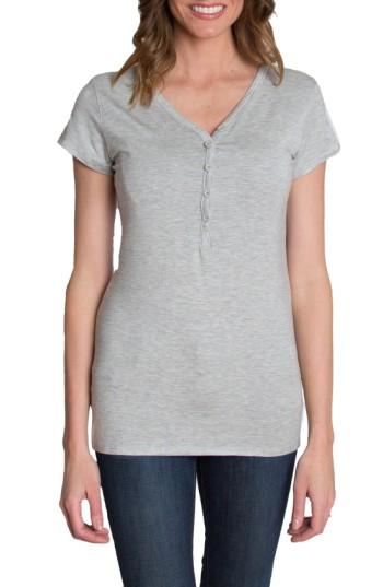 Women's Udderly Hot Mama 'blissful' Nursing Henley Tee (10-12 Us) - Grey