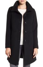 Petite Women's Kristen Blake Funnel Neck Wool Blend Coat P - Black