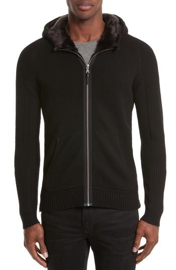 Men's The Kooples Knit Zip Hoodie With Faux Fur Trim