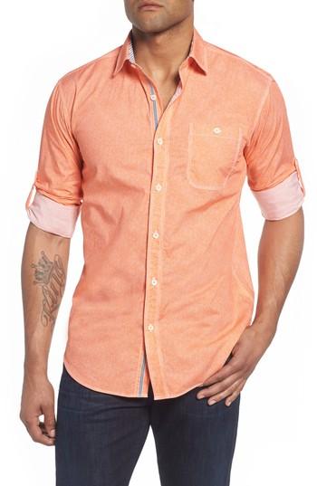 Men's Bugatchi Shaped Fit Striated Print Sport Shirt - Orange