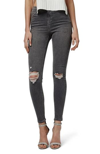 Women's Topshop Jamie Ripped Skinny Jeans W X 30l (fits Like 24w) - Grey