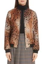 Women's Lafayette 148 New York Melrose Agave Leopard Tech Cloth Bomber Jacket - Brown